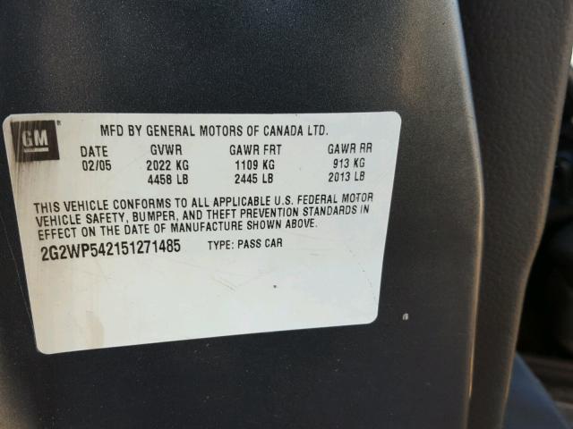 2G2WP542151271485 - 2005 PONTIAC GRAND PRIX GRAY photo 10