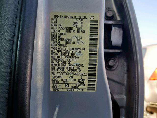 5N1ED28TX1C546921 - 2001 NISSAN XTERRA XE SILVER photo 10