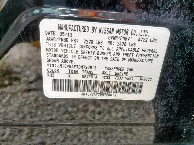 JN1CV6AP7DM720913 - 2013 INFINITI G37 BASE BLACK photo 10