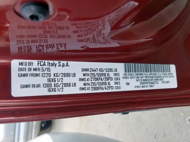 ZFBERFBT3F6A62252 - 2015 RAM PROMASTER 勃艮第红 照片 10