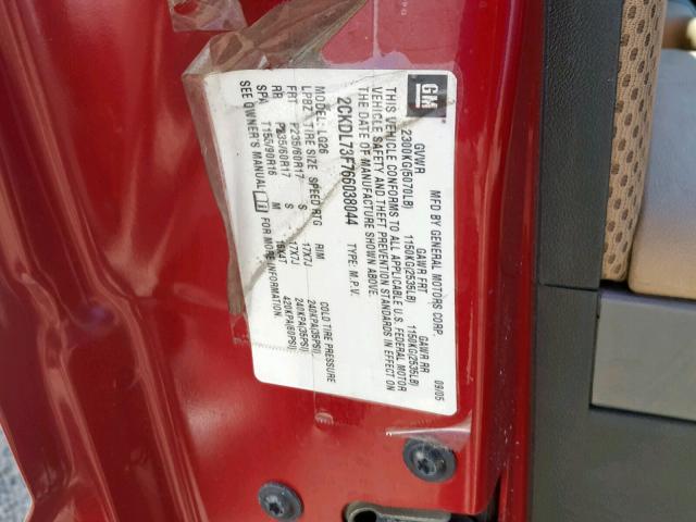 2CKDL73F766038044 - 2006 PONTIAC TORRENT BURGUNDY photo 10