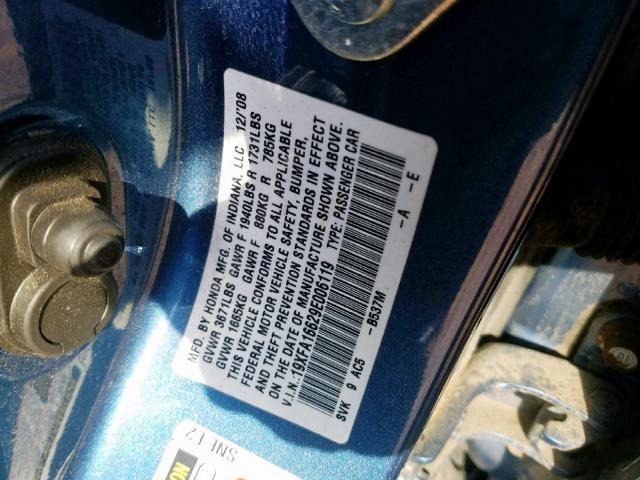 19XFA16629E006119 - 2009 HONDA CIVIC LX-S Mavi foto 10