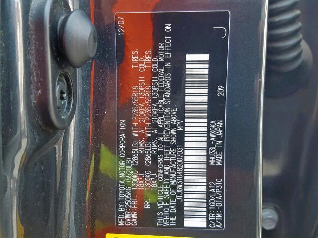 JTJGW31U482007031 - 2008 LEXUS RX 400H BLACK photo 10