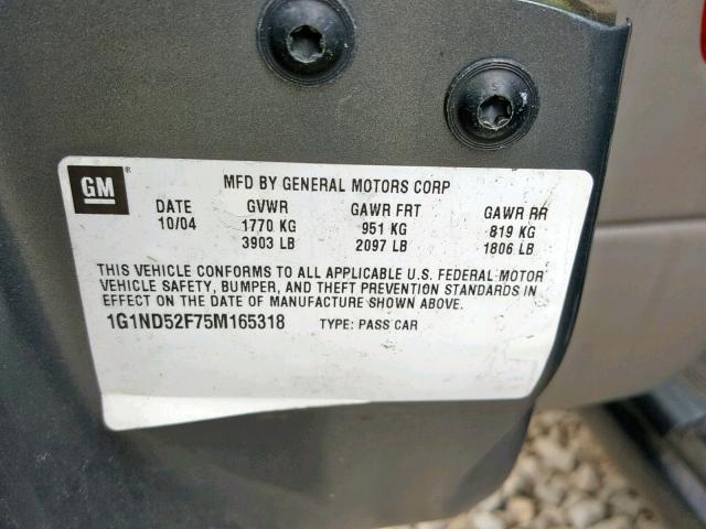 1G1ND52F75M165318 - 2005 CHEVROLET CLASSIC GRAY photo 10