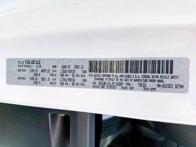 3C6URVJG1JE134287 - 2018 RAM PROMASTER 白色 照片 10