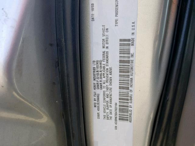 4S3BH675547623164 - 2004 SUBARU LEGACY OUT SILVER photo 10