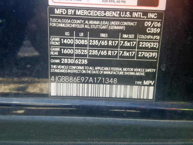 4JGBB86E97A171348 - 2007 MERCEDES-BENZ ML 350 BLUE photo 10