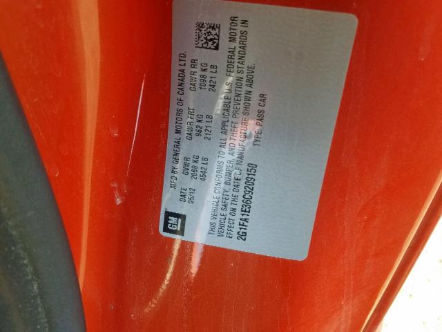 2G1FA1E36C9209150 - 2012 CHEVROLET CAMARO LS ORANGE photo 10