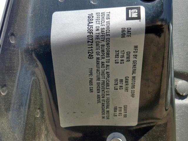 1G8AJ58F07Z111249 - 2007 SATURN ION LEVEL SILVER photo 10