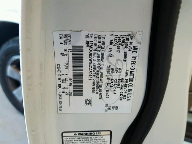 1FMDU85W54ZA50181 - 2004 FORD EXPLORER L WHITE photo 10