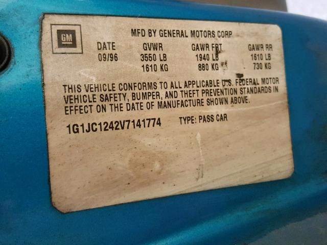 1G1JC1242V7141774 - 1997 CHEVROLET CAVALIER B BLUE photo 10