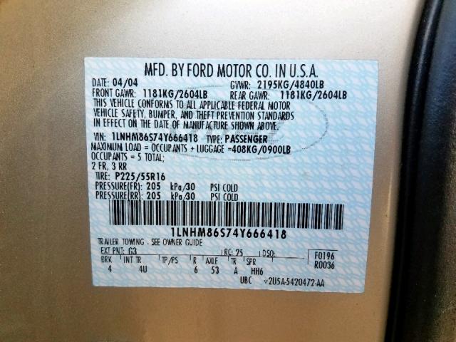 1LNHM86S74Y666418 - 2004 LINCOLN LS TAN photo 10