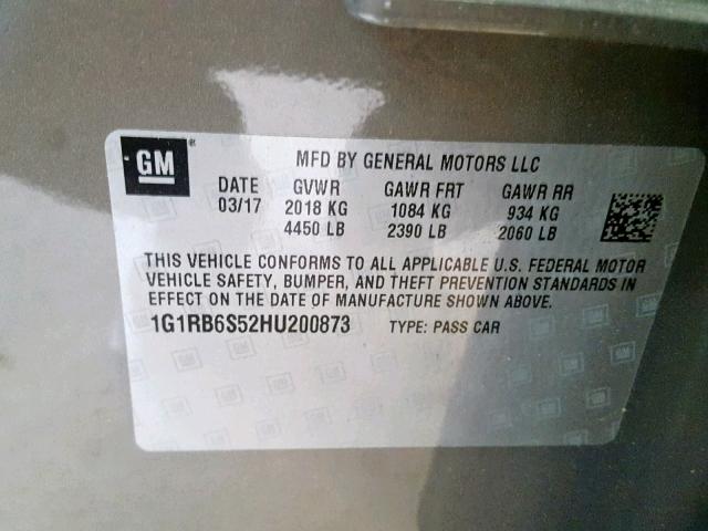 1G1RB6S52HU200873 - 2017 CHEVROLET VOLT PREMI BLUE photo 10