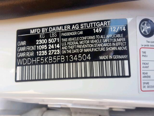 WDDHF5KB5FB134504 - 2015 MERCEDES-BENZ E 350 WHITE photo 10