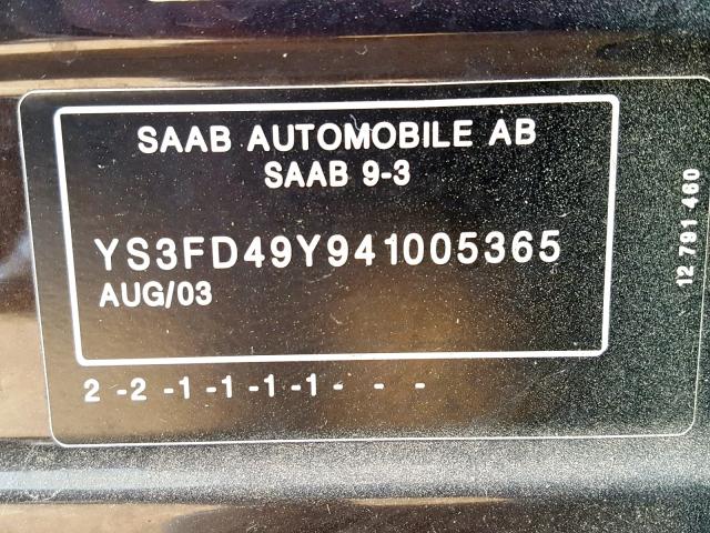 YS3FD49Y941005365 - 2004 SAAB 9-3 ARC BLACK photo 10