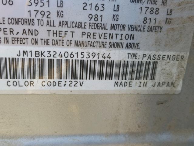 JM1BK324061539144 - 2006 MAZDA 3 S GRAY photo 10