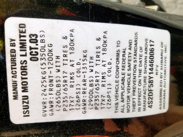 4S2DF58Y144600617 - 2004 ISUZU AXIOM XS Qara foto 10