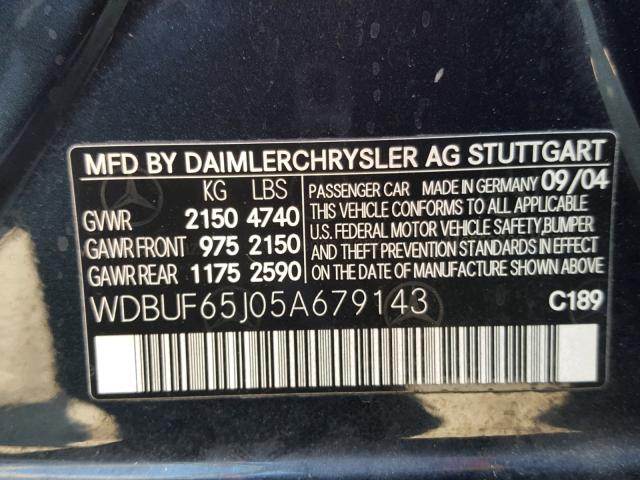 WDBUF65J05A679143 - 2005 MERCEDES-BENZ E 320 BLUE photo 10