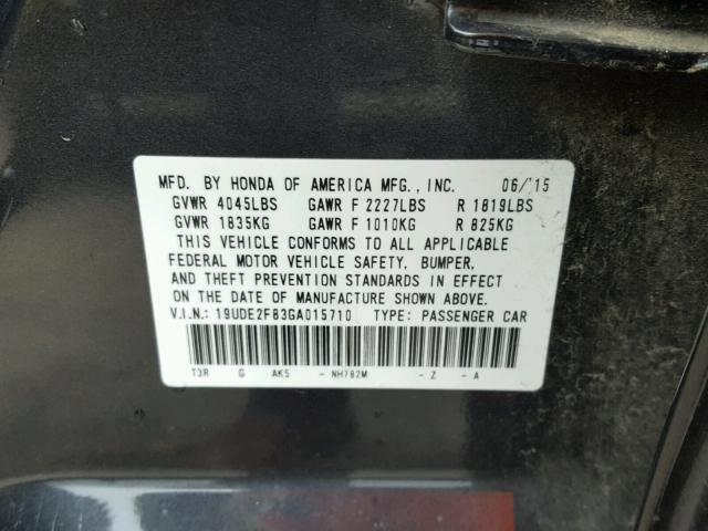 19UDE2F83GA015710 - 2016 ACURA ILX PREMIU CHARCOAL photo 10