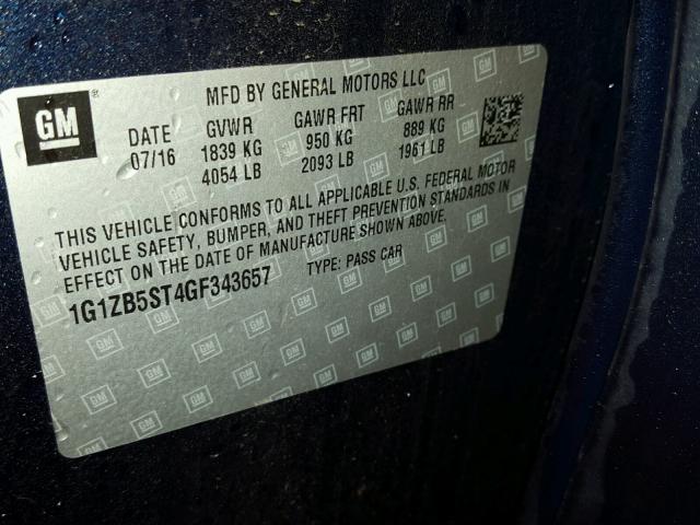 1G1ZB5ST4GF343657 - 2016 CHEVROLET MALIBU LS BLUE photo 10