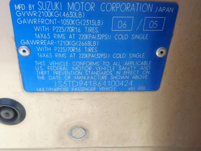 JS3TD941864100424 - 2006 SUZUKI GRAND VITA GOLD photo 10