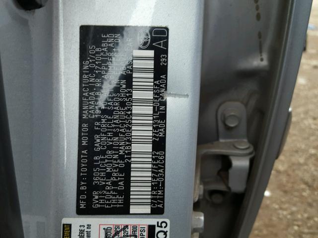 2T1BY30E25C430513 - 2005 TOYOTA COROLLA XR 银色 照片 10