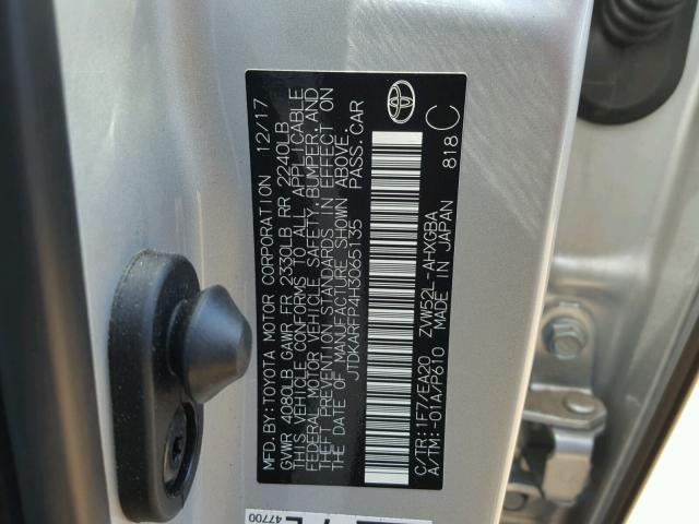 JTDKARFP4H3065135 - 2017 TOYOTA PRIUS PRIM SILVER photo 10