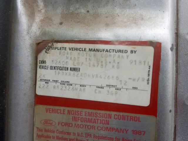 1FDXR82A0HVA42686 - 1987 FORD N-SERIES L SILVER photo 10