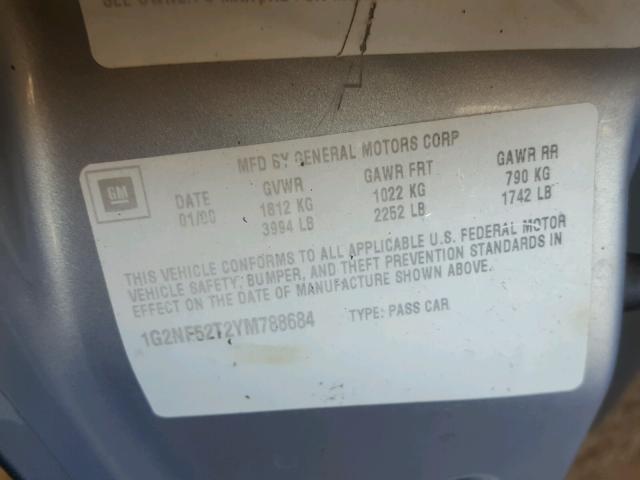 1G2NF52T2YM788684 - 2000 PONTIAC GRAND AM S BLUE photo 10