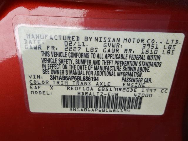 3N1AB6AP6BL686194 - 2011 NISSAN SENTRA 2.0 RED photo 10