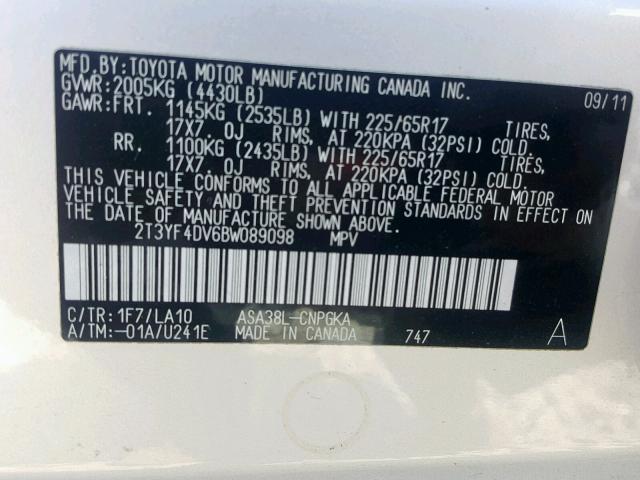 2T3YF4DV6BW089098 - 2011 TOYOTA RAV4 LIMIT SILVER photo 10