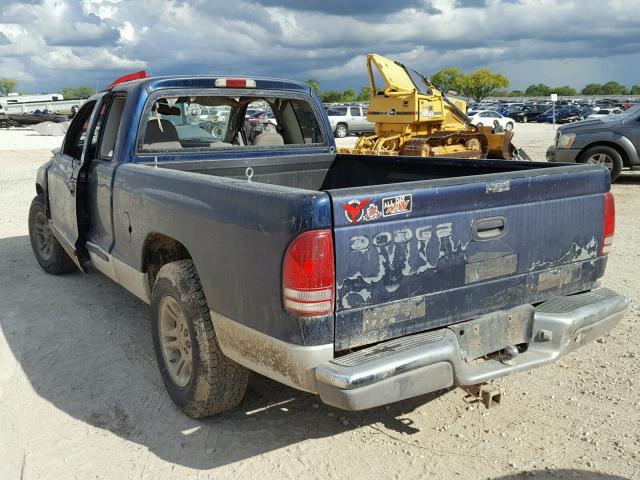 1B7GL22X91S158743 - 2001 DODGE DAKOTA BLUE photo 3