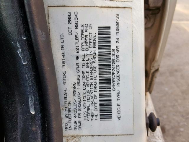 6MMAP67P74T001310 - 2004 MITSUBISHI DIAMANTE L WHITE photo 10