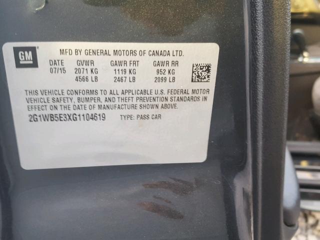 2G1WB5E3XG1104619 - 2016 CHEVROLET IMPALA LIM GRAY photo 10