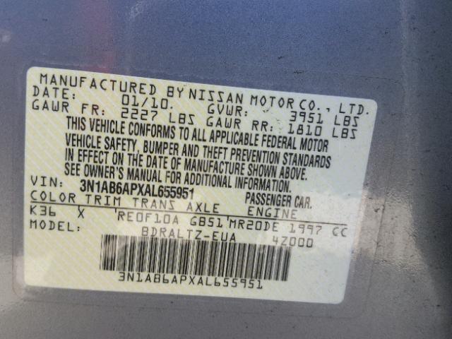 3N1AB6APXAL655951 - 2010 NISSAN SENTRA 2.0 GRAY photo 10