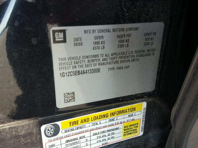 1G1ZC5EB4A4133806 - 2010 CHEVROLET MALIBU 1LT BLACK photo 10