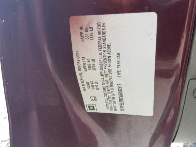 1G1NE52MXW6167517 - 1998 CHEVROLET MALIBU LS 勃艮第红 照片 10