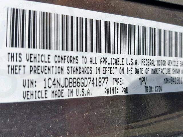 1C4NJDBB6GD741877 - 2016 JEEP COMPASS SP GRAY photo 10