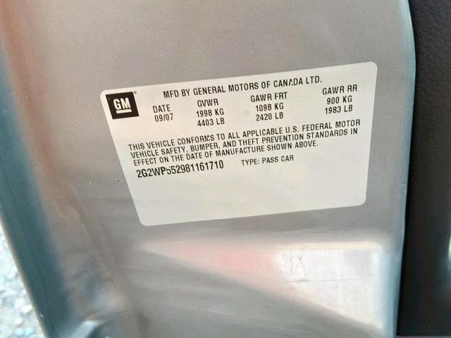 2G2WP552981161710 - 2008 PONTIAC GRAND PRIX GRAY photo 10