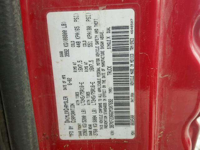 3B7KF23662M307692 - 2002 DODGE RAM 2500 RED photo 10