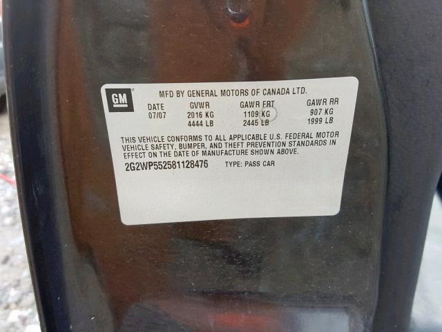 2G2WP552581128476 - 2008 PONTIAC GRAND PRIX GRAY photo 10