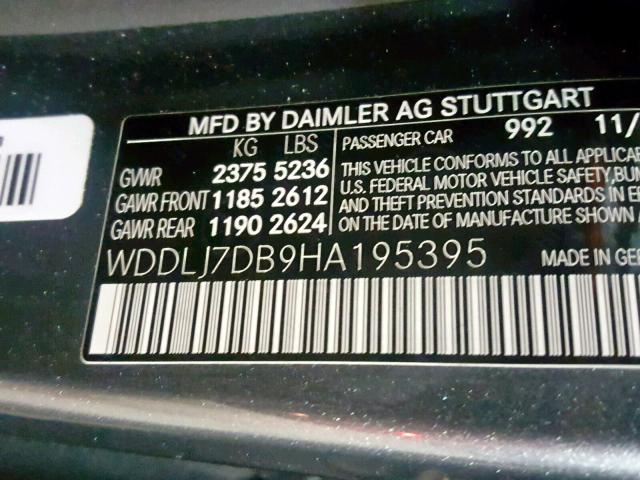 WDDLJ7DB9HA195395 - 2017 MERCEDES-BENZ CLS 550 CHARCOAL photo 10