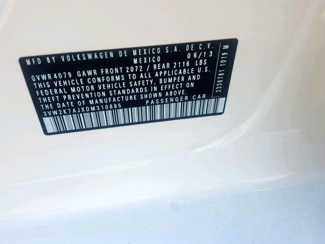 3VW2K7AJXDM310885 - 2013 VOLKSWAGEN JETTA BASE 白色 照片 10