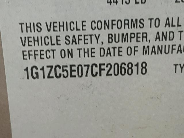 1G1ZC5E07CF206818 - 2012 CHEVROLET MALIBU 1LT GRAY photo 10