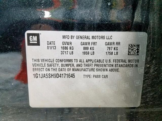 1G1JA5SH9D4171645 - 2013 CHEVROLET SONIC LS 黑色 照片 10