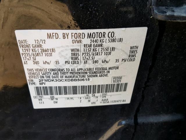 2FMDK3GCXDBB50615 - 2013 FORD EDGE SE BLACK photo 10