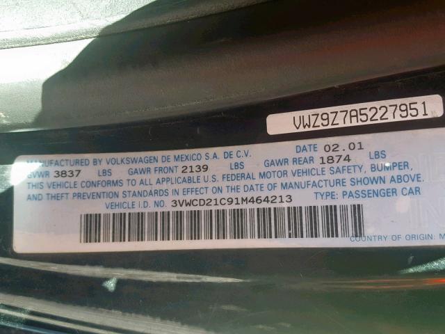 3VWCD21C91M464213 - 2001 VOLKSWAGEN NEW BEETLE შავი ფოტო 10