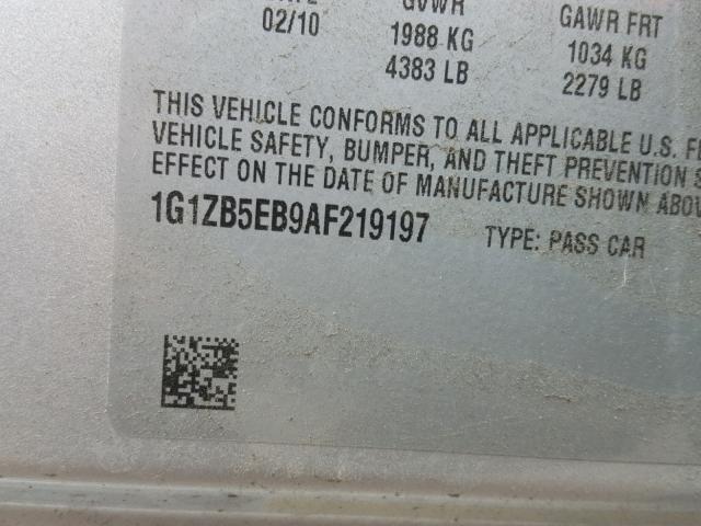 1G1ZB5EB9AF219197 - 2010 CHEVROLET MALIBU LS ვერცხლისფერი ფოტო 10