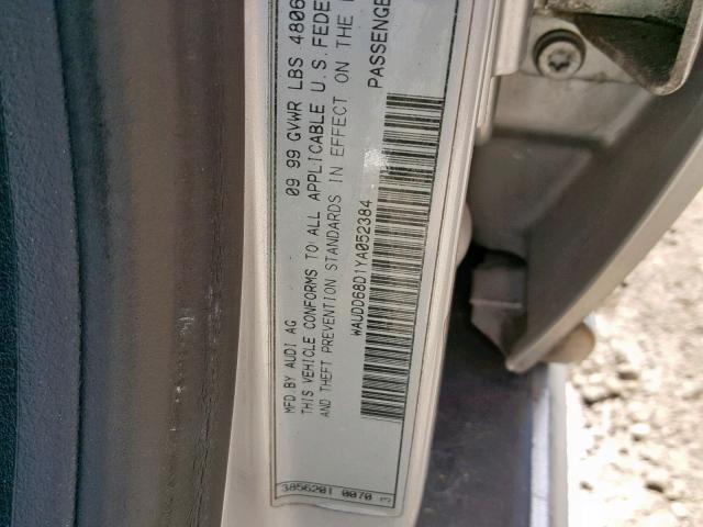 WAUDD68D1YA052384 - 2000 AUDI S4 2.7 QUA SILVER photo 10