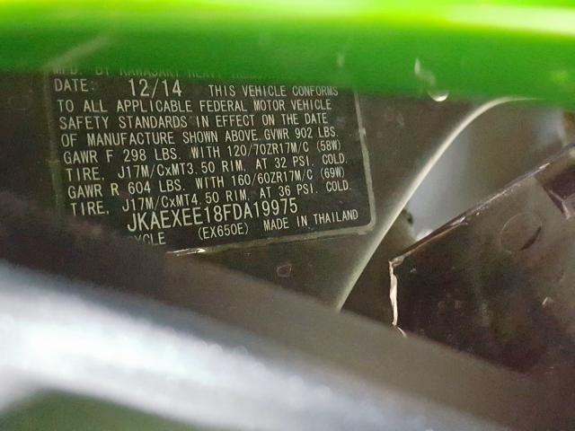 JKAEXEE18FDA19975 - 2015 KAWASAKI EX650 E GREEN photo 20